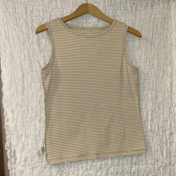 Eddie Bauer: Women's Striped Tan Tank Top, 100% Cotton, Size: Medium - Picture 6 of 7